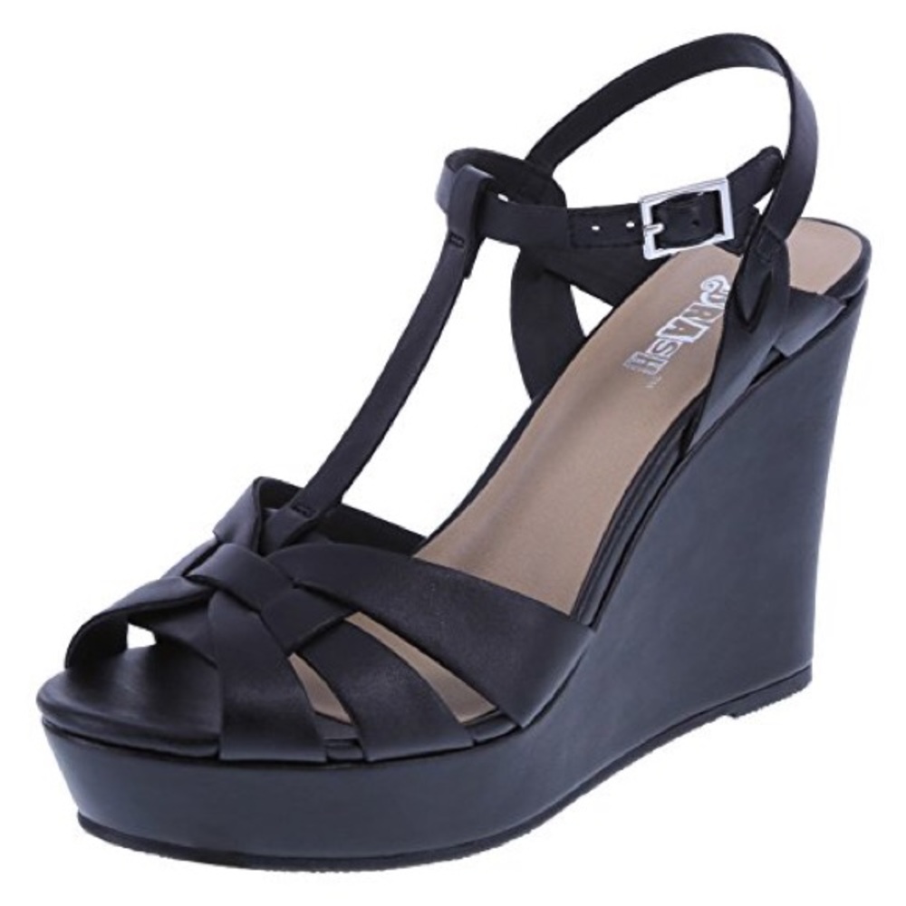 COPY - 💐 BRASH summer wedge sandals black strappy…